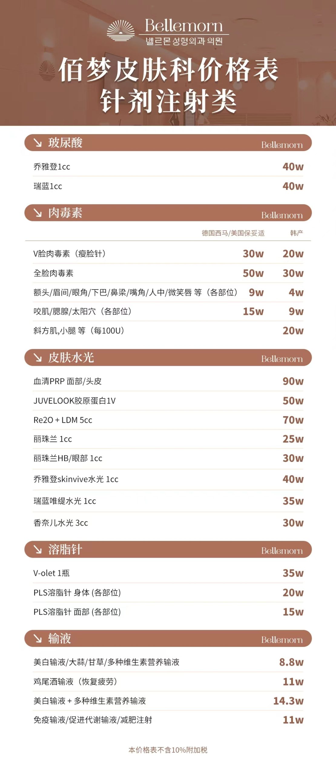 濟州島bellemorn佰夢皮膚科價格表