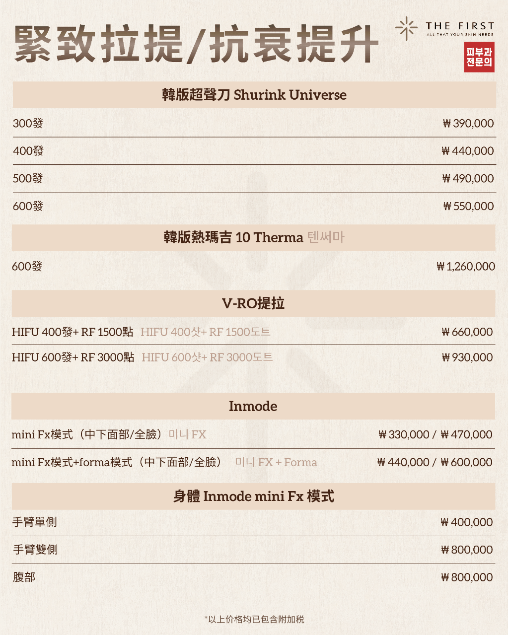 Price Lists for Thermage and Korean-style HIFU at The First Clinic, Busan DermaFest Dermatology