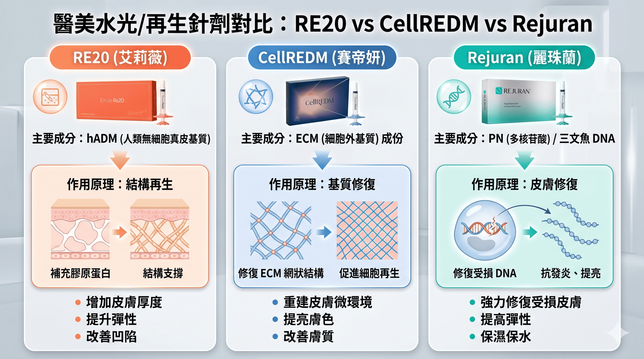 RE2O vs CellREDM vs Rejuran 完整比較