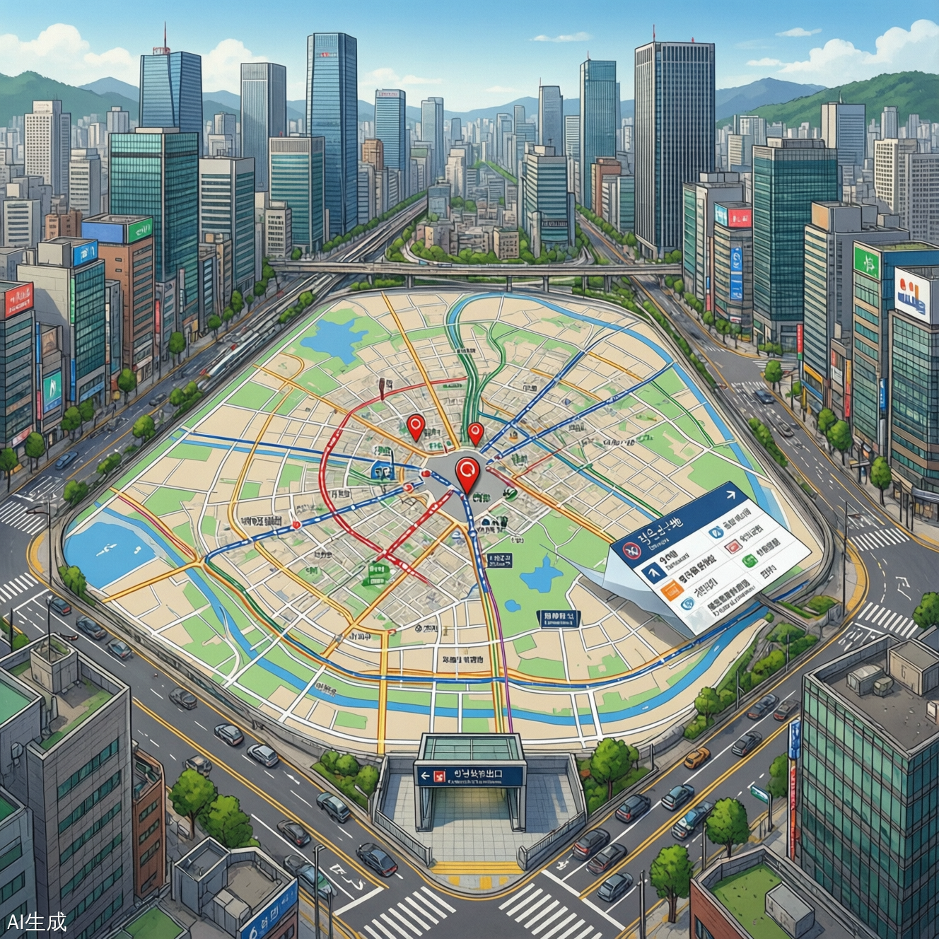 首爾明洞弘大地圖與交通路線示意圖