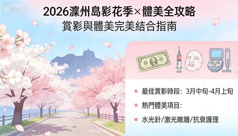 2026年濟州島櫻花季×醫美全攻略：3月至4月為盛開期期間，以及相關醫美治療行程推薦（包含14個城市的櫻花開放時間預測）。缩略图