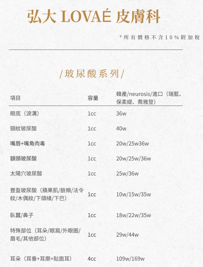 玻尿酸填充系列價格