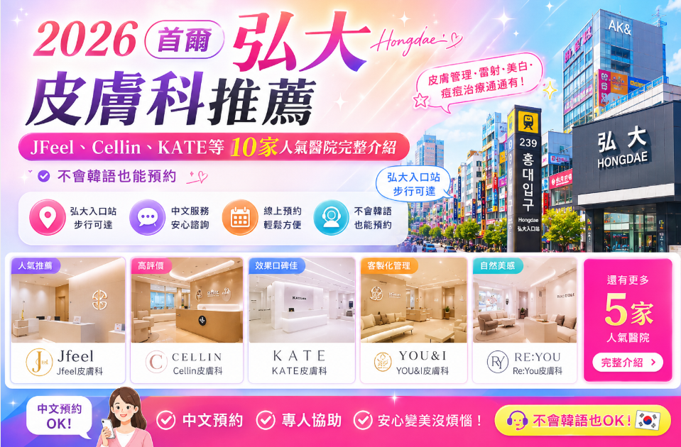2026首爾弘大皮膚科推薦｜JFeel、Cellin、KATE等10家人氣醫院完整介紹，不會韓語也能預約缩略图