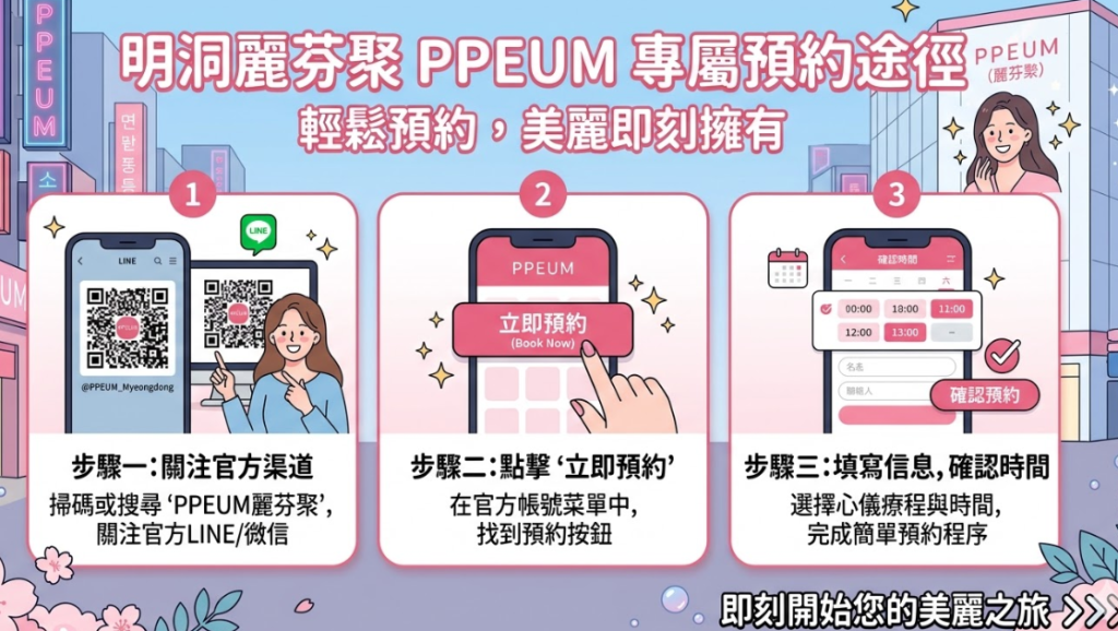別再跟風黑了!我在明洞麗芬聚PPEUM做黃金微針的真實體驗:這才是首爾皮膚科醫美的正確打開方式插图4 明洞麗芬聚PPEUM專屬預約途徑