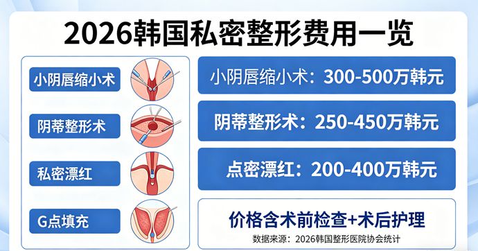 韓國私密整形多少錢？2026最新費用一覽｜從縮小術到漂粉，各項目價格完整公開